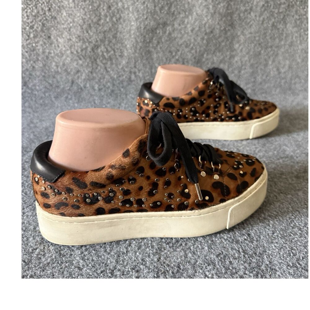 Joie Handan Leopard Print Studded Calf Hair Platform Sneakers Lace-Up Size 8.5